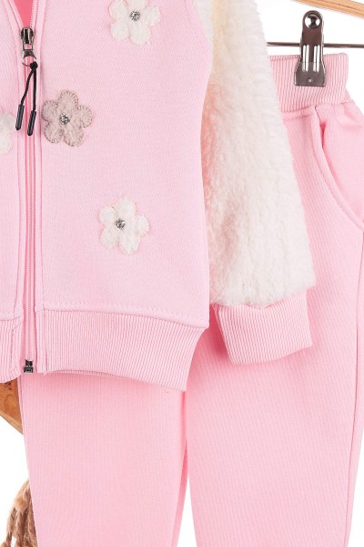 Pembe (2-5 Yaş) Çiçek Nakışlı Taşlı Fermuarlı Kız Çocuk Takım 144339