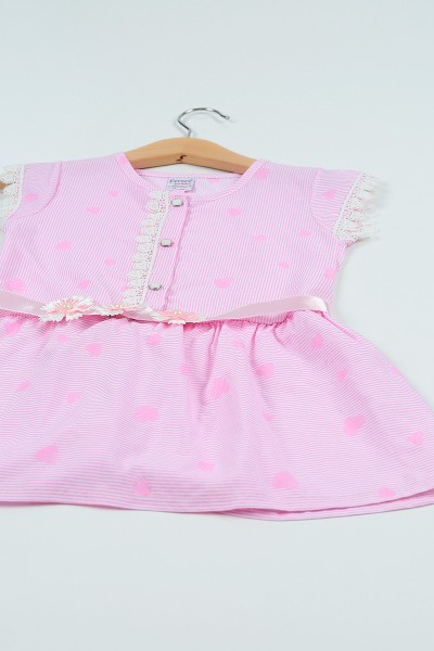 Pembe (2-5 Yaş) Düğmeli Çiçek Detay Kız Çocuk Elbise 100047