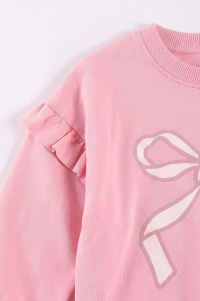 Pembe (2-5 Yaş) Fiyonk Baskılı Fırfırlı Kız Çocuk Takım 476153