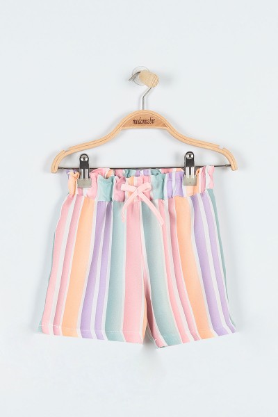 Pembe (2-5 Yaş) Fiyonklu Düğme Detaylı Şortlu Kız Çocuk Takım 178019