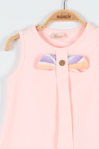 Pembe (2-5 Yaş) Fiyonklu Düğme Detaylı Şortlu Kız Çocuk Takım 178019