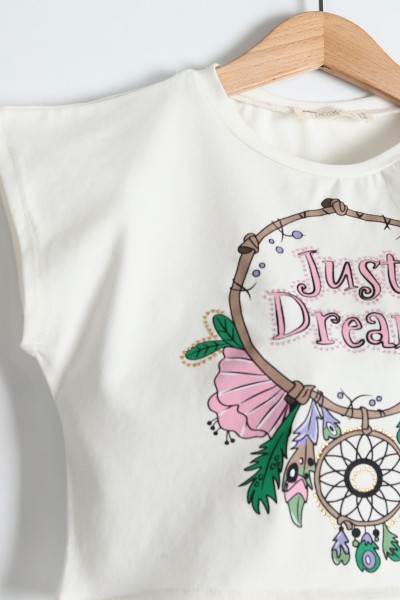 Pembe (2-5 Yaş) Just Dream Baskılı Taş İşlemeli Etekli Kız Çocuk Takım 164741
