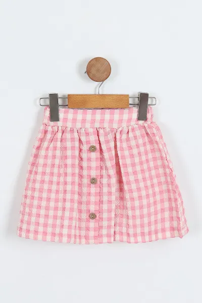 Pembe (2-5 Yaş) Kalp Nakışlı Ekose Desen Kız Çocuk Yazlık Takım 357481