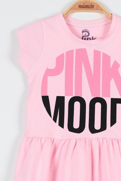 Pembe (2-5 Yaş) Pınk Mood Baskılı Kız Çocuk Elbise 191022