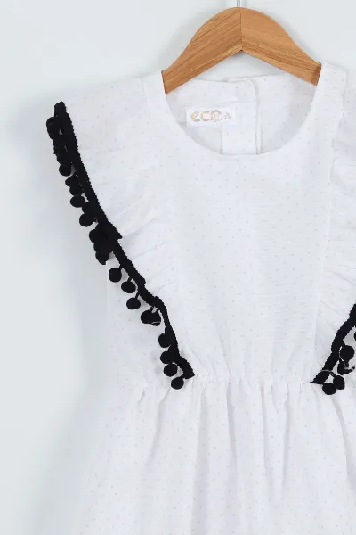 Pembe (2-5 Yaş) Puantiyeli Ponponlu Beli Lastikli Kız Çocuk Elbise 262428