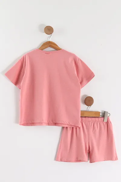 Pembe (2-5 Yaş) Taşlı Şortlu Kız Çocuk Takım 464538