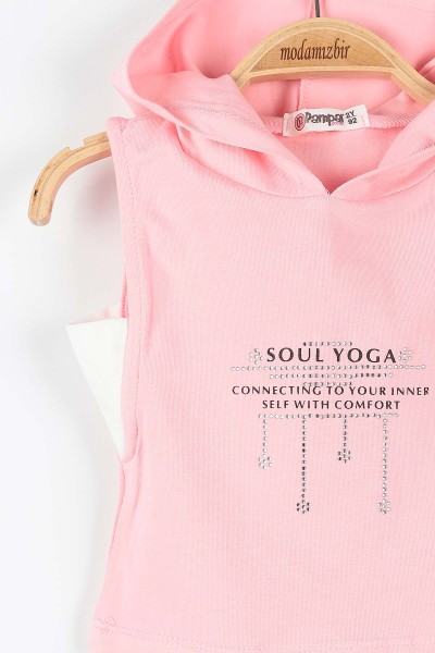 Pembe (2-5 Yaş) Yoga Baskılı Taş Detaylı Kapüşonlu Kız Çocuk Takım 176271