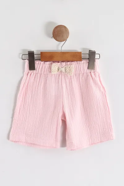 Pembe (2-5 Yaş)Baskılı Müslin Şortlu Saç Tokalı Kız Çocuk Takım 434795