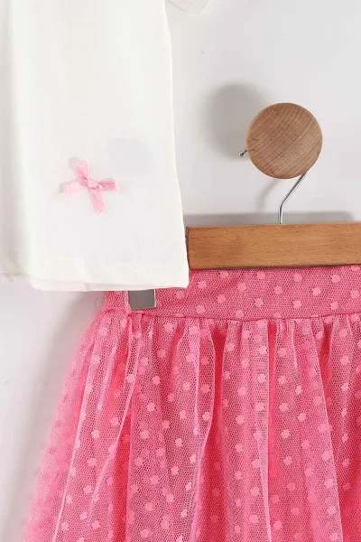 Pembe (2-5 Yaş)Fiyonk Aplikeli Tül Etekli Kız Çocuk Takım 461456