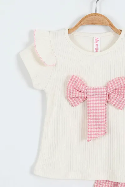 Pembe (2-5 Yaş)Fiyonk Badili Pötikare Etekli Kız Çocuk Takım 357009