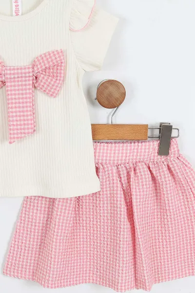 Pembe (2-5 Yaş)Fiyonk Badili Pötikare Etekli Kız Çocuk Takım 357009
