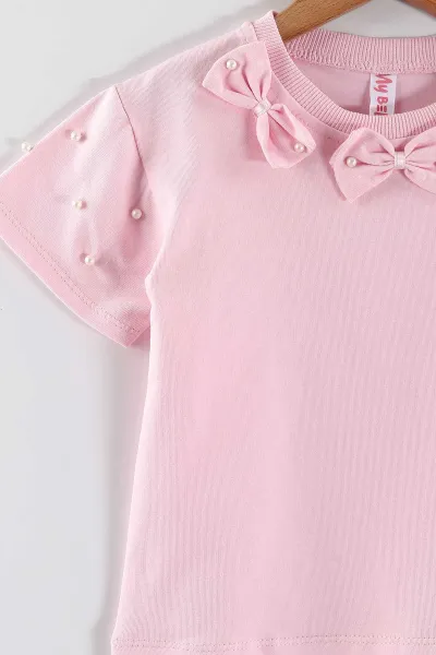 Pembe (2-5 Yaş)İncili Fiyonklu İspanyol Paça Kız Çocuk Takım 453911