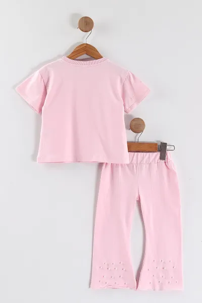 Pembe (2-5 Yaş)İncili Fiyonklu İspanyol Paça Kız Çocuk Takım 453911