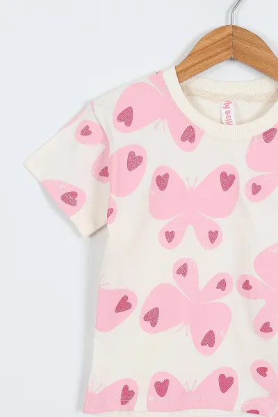 Pembe (2-5 Yaş)Kelebek Baskılı Taytlı Kız Çocuk Takım 357003