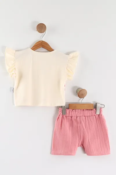 Pembe (2-5 Yaş)Kiraz Baskılı Müslin Şortlu Kız Çocuk Takım 462576