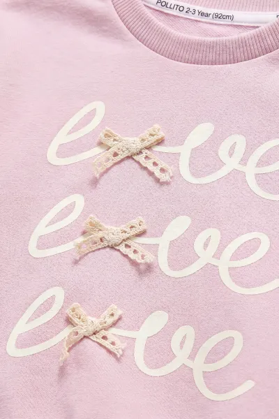 Pembe (2-5 Yaş)Love Baskılı Fiyonklu Kız Çocuk Takım 478123