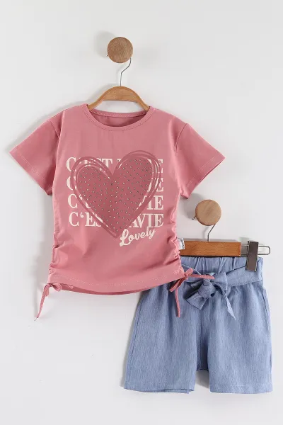 pembe-2-5-yastasli-kalp-baskili-tencel-sortlu-kiz-cocuk-takim-436927