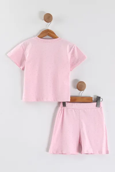 Pembe (2-5 Yaş)Taşlı Şortlu Kız Çocuk Takım 454011