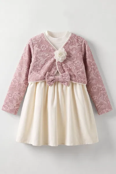Pembe (2-6 Yaş) Badili ve Bolerolu 3'lü Kız Çocuk Elbise 483502