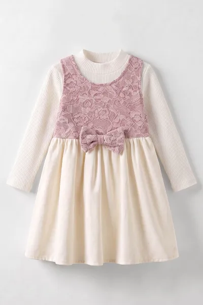 Pembe (2-6 Yaş) Badili ve Bolerolu 3'lü Kız Çocuk Elbise 483502