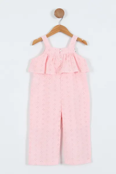 Pembe (2-6 Yaş)  Brodeli Düğme Aksesuarlı Kız Çocuk Salopet 349723