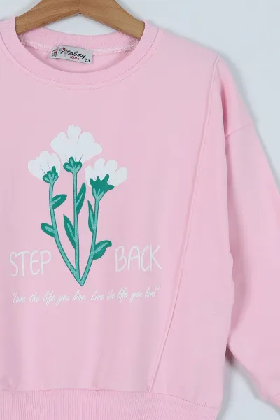 Pembe (2-6 Yaş)  Çicek Baskılı Kız Çocuk Sweatshirt 236264