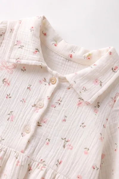 Pembe (2-6 Yaş) Çiçek Desenli Müslin Elbiseli Süveterli Kız Çocuk Elbise 483497
