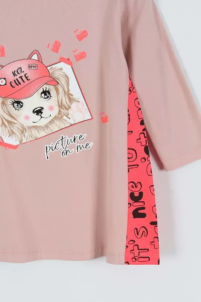 Pembe (2-6 Yaş) Cute Baskılı Süprem Likralı  Kız Çocuk Elbise 419335