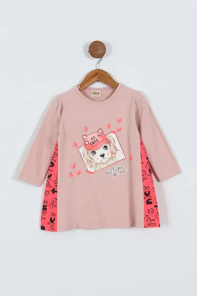Pembe (2-6 Yaş) Cute Baskılı Süprem Likralı  Kız Çocuk Elbise 419335