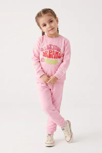 Pembe (2-6 Yaş)   Dreams Baskılı  Cepli  2 İp Kız Çocuk Mevsimlik Takım 472719