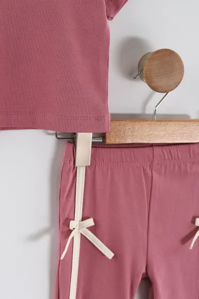 Pembe (2-6 Yaş) Fiyonk Detaylı Taytlı Kız Çocuk Yazlık Takım 449462