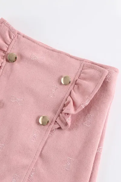 Pembe (2-6 Yaş)  Fiyonk Nakışlı Şort Etekli ve Ceketli   Kız Çocuk 3'Lü Takım 483658