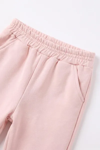 Pembe (2-6 Yaş) Fiyonk ve Taş Baskılı Balon Kol 3 İp Şardonlu Kız Çocuk Kışlık Takım 496304