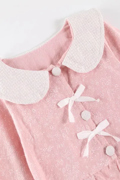 Pembe (2-6 Yaş) Geniş Yakalı Çiçek Desenli Fırfırlı Bol Paça Kız Çocuk Takım 483697