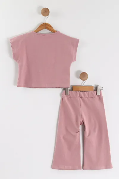 Pembe (2-6 Yaş) İncili Yıldız Baskılı Bol Paça  Pantolonlu  Süprem Kız Çocuk Yazlık Takım 449560