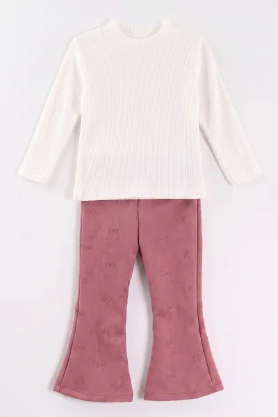Pembe (2-6 Yaş) Kadife Pantolon ve Peluş Yelekli Kız Çocuk 3'lü Takım 483688