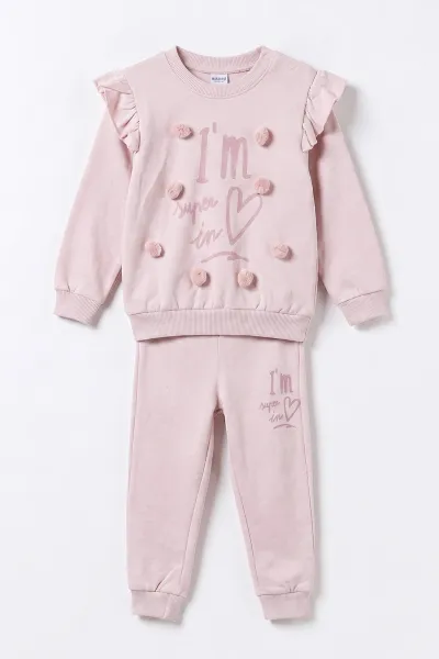 Pembe (2-6 Yaş) Kalp Baskılı Ponponlu  2 İp   Kız Çocuk Mevsimlik Takım 480560