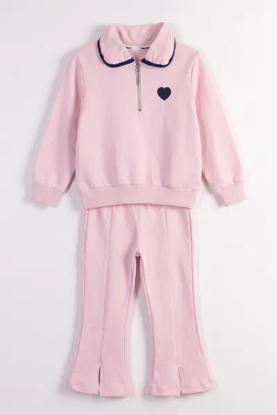 Pembe (2-6 Yaş) Kalp Nakışlı İspanyol Taytlı 2 İp Kız Çocuk Mevsimlik Takım 488376
