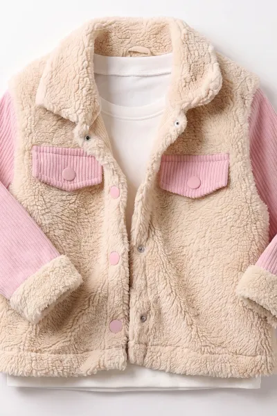 Pembe (2-6 Yaş) Kol ve Eteği Kadife Detaylı Çoraplı Kız Çocuk 4'lü Takım 482204