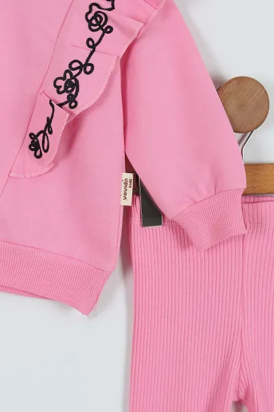 Pembe (2-6 Yaş) Omuz Fırfırlı Taytlı Kız Çocuk Takım 288803