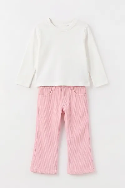 Pembe (2-6 Yaş) Peluş Ceketli Kız Çocuk 3'lü Takım 496119