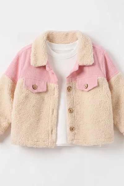 Pembe (2-6 Yaş) Peluş Ceketli  Kız Çocuk 3'lü Takım 496119