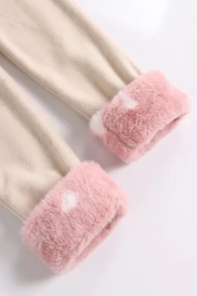 Pembe (2-6 Yaş) Peluş Yelekli Kadife Pantolonlu Kız Çocuk 3'lü Takım 491149