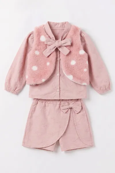 pembe-2-6-yas-pelus-yelekli-sort-etek-ve-fiyonk-nakisli-gomlekli-kiz-cocuk-3lu-takim-491164