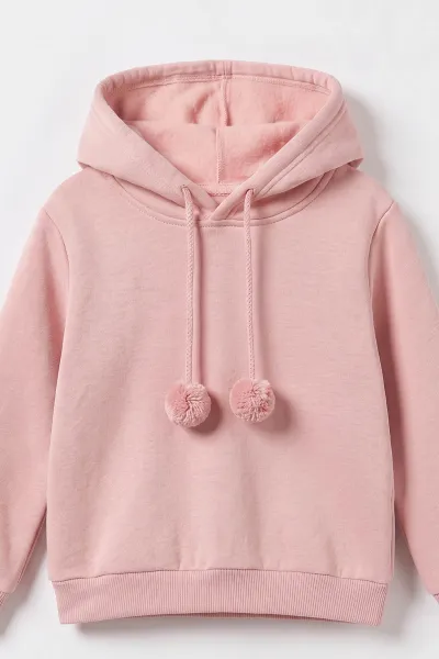Pembe (2-6 Yaş) Ponponlu 3 İp Şardonlu Kapüşonlu Kız Çocuk Takım 498767