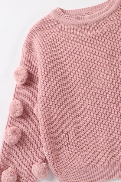 Pembe (2-6 Yaş) Ponponlu  Triko Kazaklı Kız Çocuk Kışlık Takım 483124