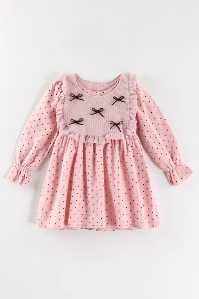 Pembe (2-6 Yaş) Puantiye Desenli Süveterli Kız Çocuk Elbise 483494