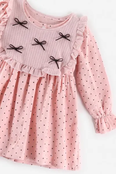 Pembe (2-6 Yaş) Puantiye Desenli Süveterli Kız Çocuk Elbise 483494