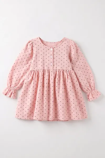 Pembe (2-6 Yaş) Puantiye Desenli Süveterli Kız Çocuk Elbise 483494