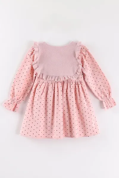 Pembe (2-6 Yaş) Puantiye Desenli Süveterli Kız Çocuk Elbise 483494